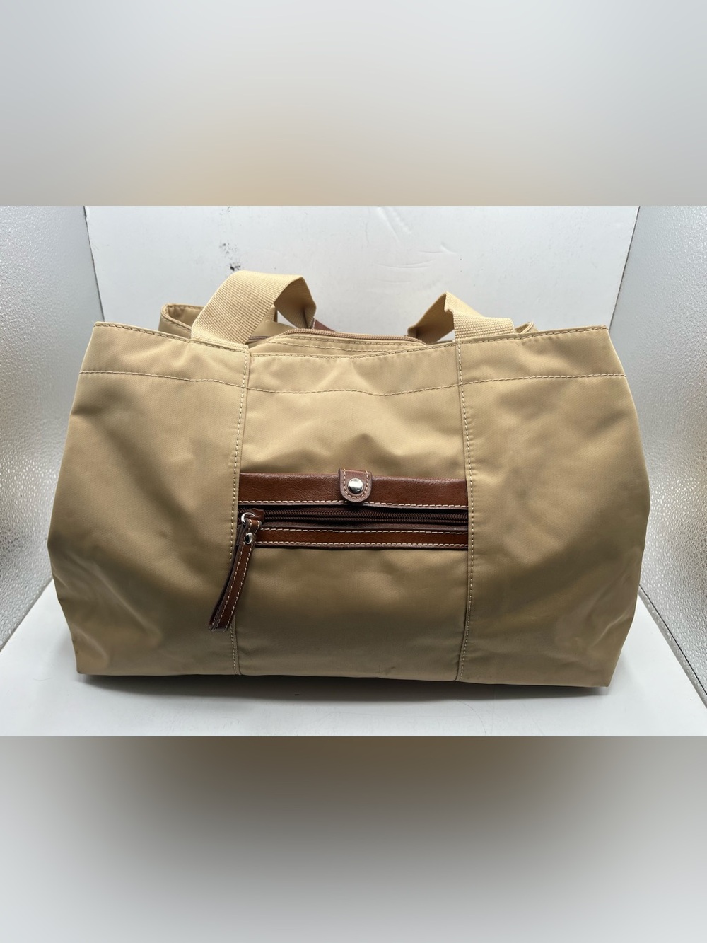 Nine West Beige Duffel Bag with Brown Trim